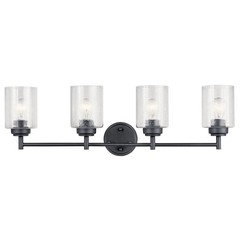 KICHLER Winslow 30″ 4-Light Black Contemporary Bathroom Light with Seeded Glass