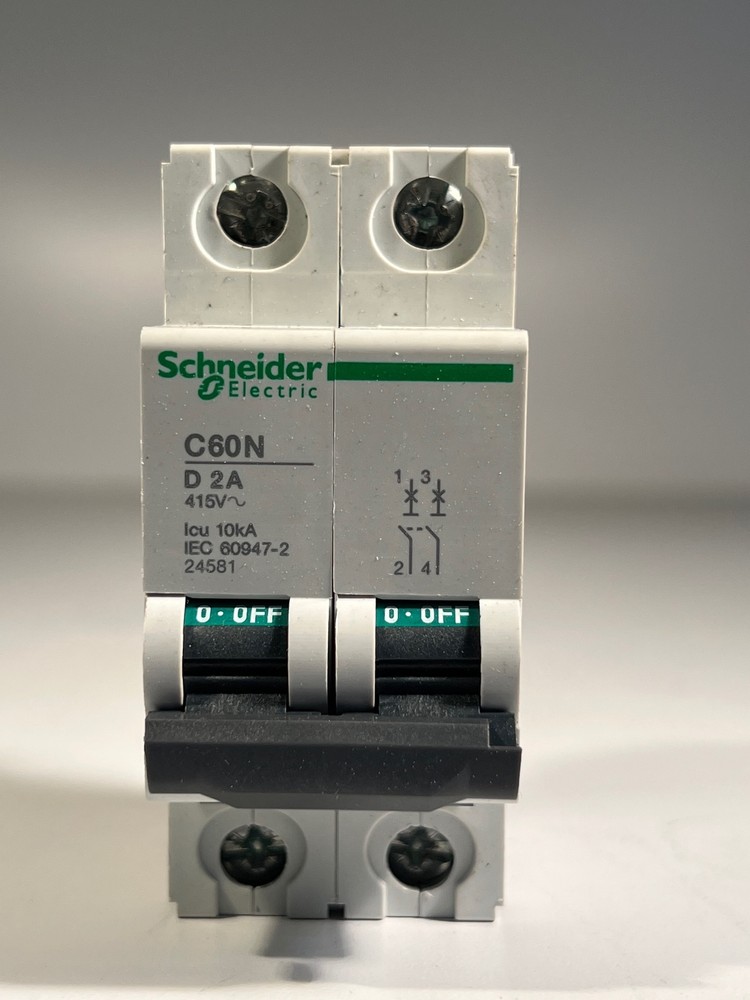 ONE (1) SCHNEIDER ELECTRIC C60N D2A 2-Pole Circuit Breaker 2A 415V 10KA (USED)