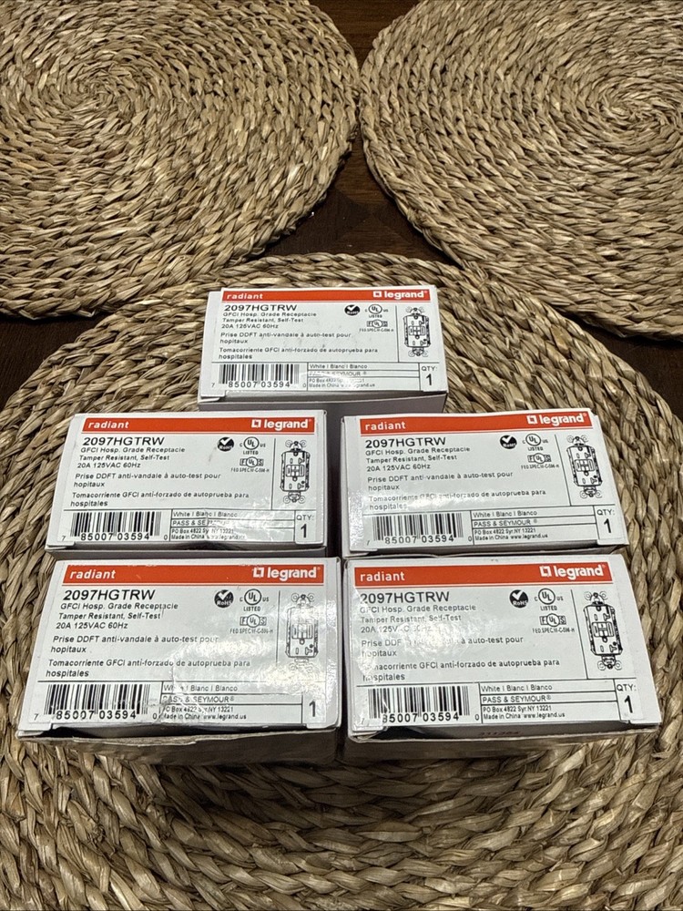 Lot of 5 Legrand 2097HGTRW 20A Hospital Grade GFCI Tamper Resistant White