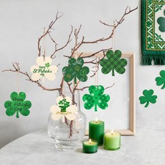 40 Pcs St. Patrick’s Day Wooden Shamrock Hanging Ornaments 3.5 x Natural wood
