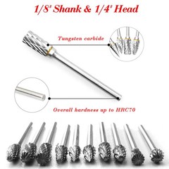 Tungsten Carbide Rotary Burr Set 10PCS Double Cut Grinding Head 1/4 In Die Gr…