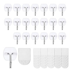 20 Small Hooks+25 Strips, Clear Wire Utility Hooks with Removable Strips Dama…