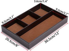 4 Slots Desk Drawer Organizer, PU Leather Drawer Storage Organizer Divider for O