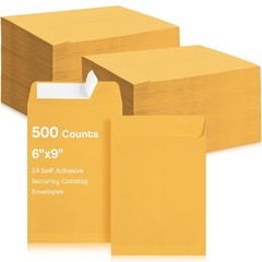 500 Counts 6 x 9 Inch Brown Envelopes Self Adhesive One Size,