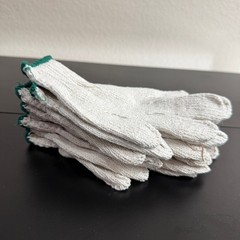 Cotton Knit Work Gloves Natural Off-White Green Cuff 4 Pair Lot