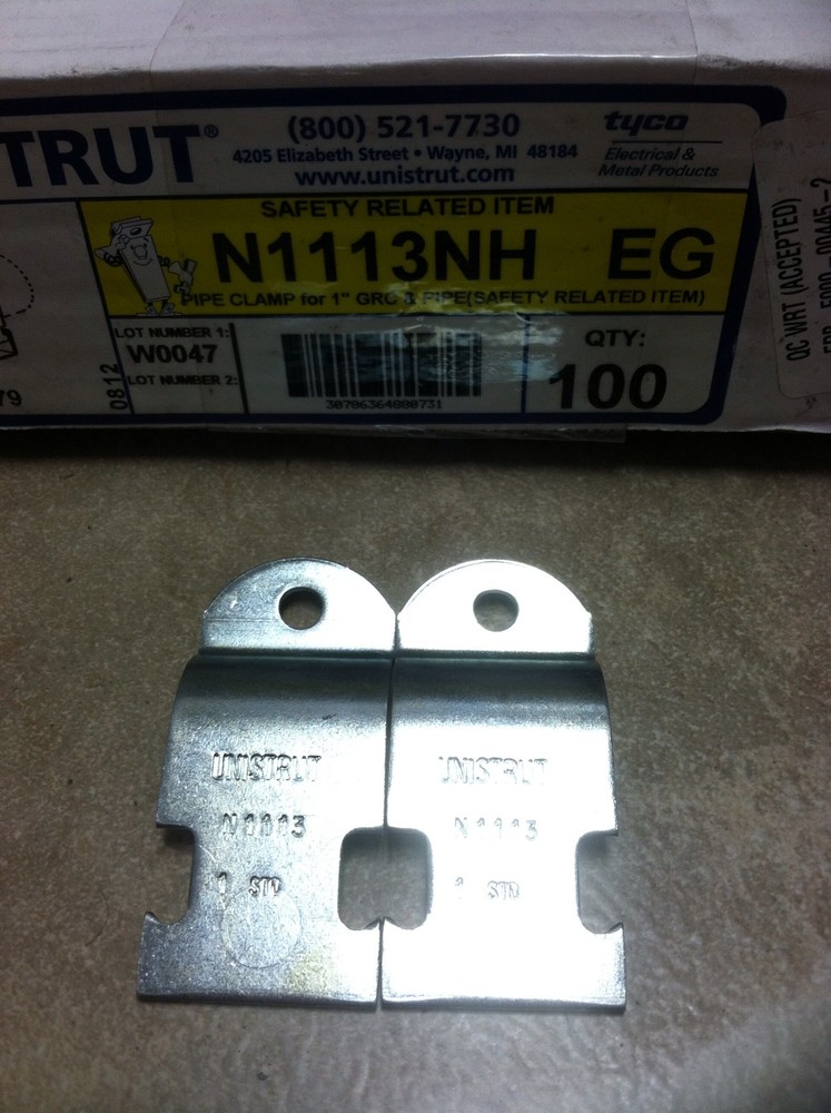 Set Of 100 Unistrut N1113NH EG, P1113 EG, 1″ Rigid Conduit Clamps