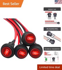 4PCS Waterproof Rocker Switch 12V Round Toggle Switch SPST 3 Pin ON Off Red L…