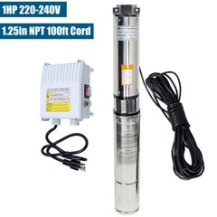 1HP 4″ Deep Well Submersible Pump 220V 37GPM 207FT Max 100ft Cord w/Control box