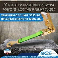 USA Heavy Duty 2″ Fixed Short End Strap w/ Flat Snap Hook for Auto Hauler Towing