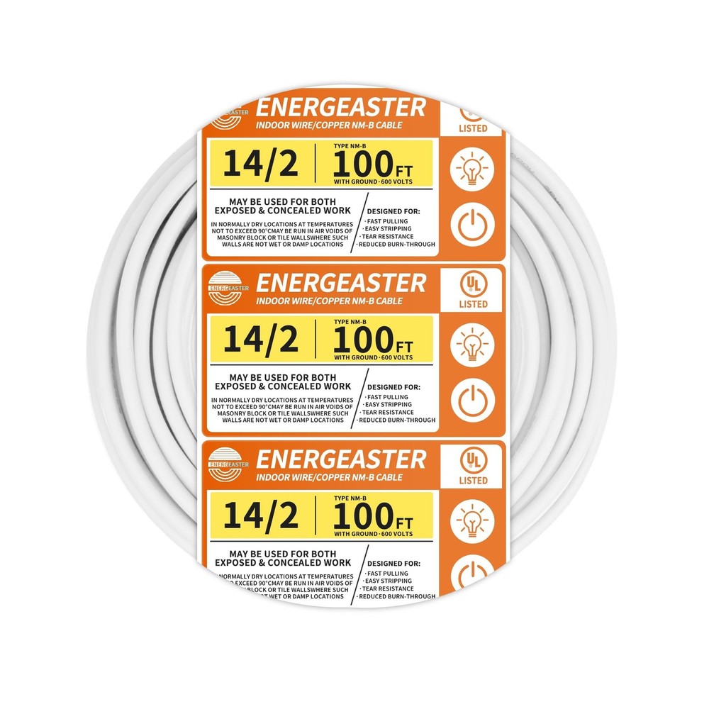 Solid Indoor 14/2 W/G NMB Cable 100ft Coil，Electrical Wire 14 Gauge Wire