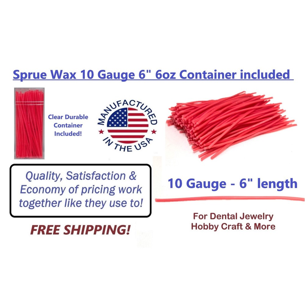 Sprue Wax 10 Gauge 6″ 6oz Container included Dental Jewelry Investment Pattern