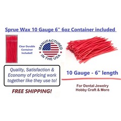 Sprue Wax 10 Gauge 6″ 6oz Container included Dental Jewelry Investment Pattern