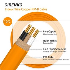 10/2 NM-B Cable 100FT w/Ground Solid Copper 600V UL Listed Orange Jacket