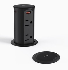2.5 inch Hole Pop up Outlet for Countertop,20W 4 Outets & 4 USB Ports, Black 15A