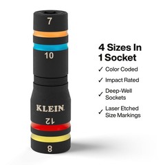 Klein Tools 652MQS Impact-Rated Quad Socket Set, 8 Sizes In 2 Flip Socket Dri…