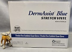 (1000) DermAssist Blue Stretch Vinyl Exam Gloves Medium Powder Free Non-Sterile
