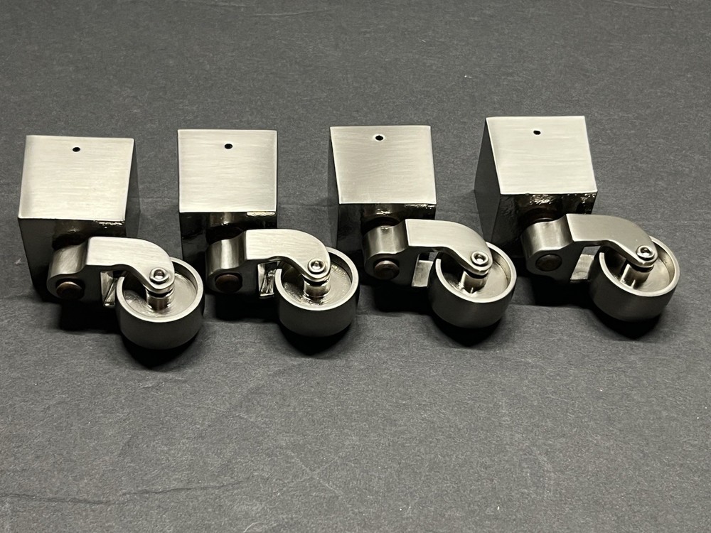 New Set (4) Nickel/Brushed Metal Square Cup Swivel Furniture Casters