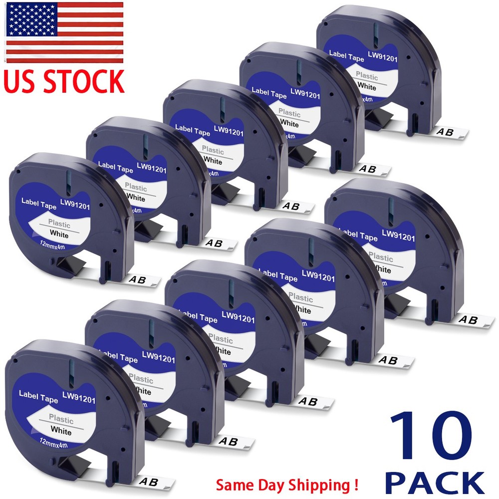 10PK Dymo LetraTag Refills 91331 White Plastic for LetraTag Label Maker LT-100H