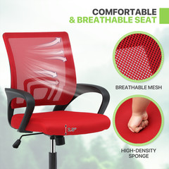 Height Adjustable Swivel Computer Home Office Ergonomic Desk Mesh Chair Red