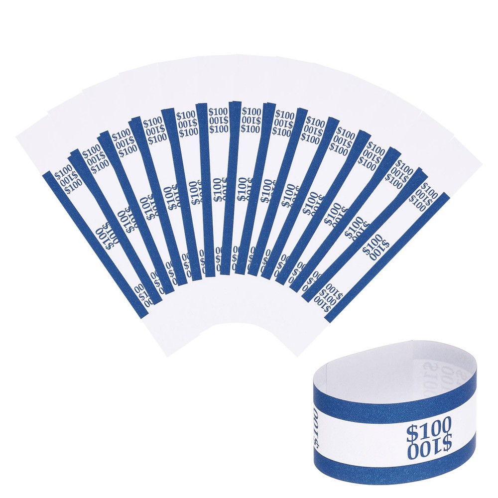 200Pcs Money Band 100 Dollar Money Bill Wrapper Self-Adhesive Bill Band Blue