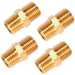 4pcs Solid Brass Hex Nipple 1/4″ x 1/4″ NPT Male Thread Pipe Fitting Adapter