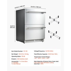 Uimoso 24-Inch Drawer Refrigerator and Freezer Combo for Undercounter Use