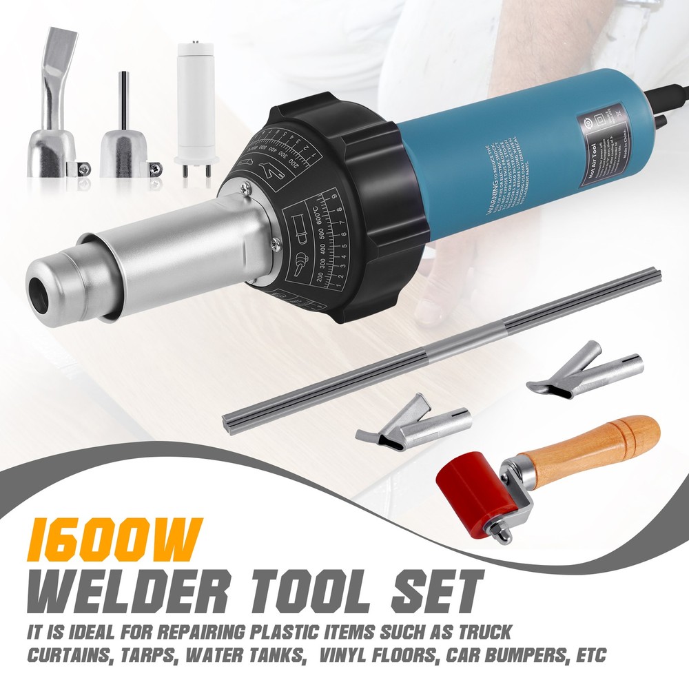 Hot Air Plastic Welder 1600W PVC TPO Vinyl Heat Gun Torch & 7 Accessories