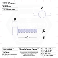 1/4″-28 x 3/4″ Thumb Screw Stainless Steel – Red Tee / Wing Knob – USA