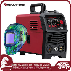 ARCCAPTAIN MIG Welder 135A Flux Core MIG/Lift TIG/Stick 3 in 1 & Welding Helmet
