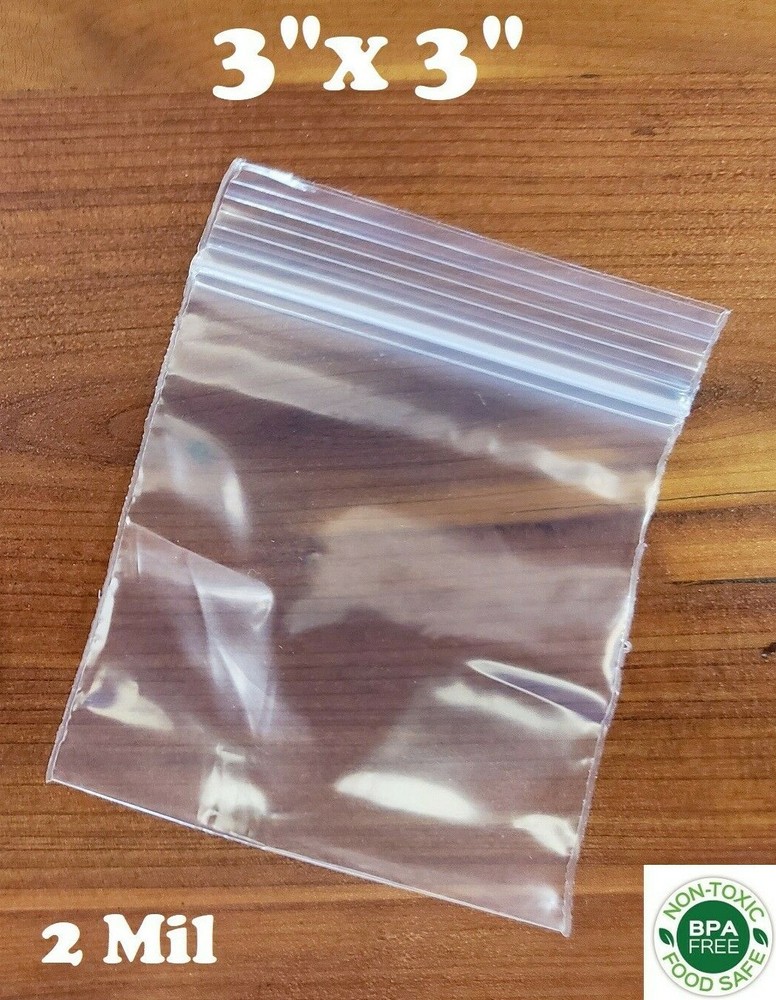 500 – 3″ x 3″ ZIP SEAL TOP LOCK BAGS CLEAR 2 MIL PLASTIC RECLOSABLE MINI BAGGIES