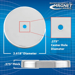 3 Pack Heavy Duty Round Base Magnets 65 lb Pull 2.618 Inch Hole Nickel Plated