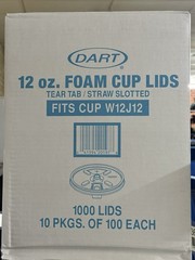 Dart Translucent Lids for Foam Cups Tear Tab/Straw Slot Fits 12 oz 1000Ct W12J12