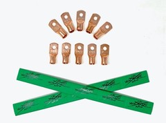 (10) 4 Gauge Copper Ring Terminals 1/4″ GREEN Heat Shrink Tubing LUGS