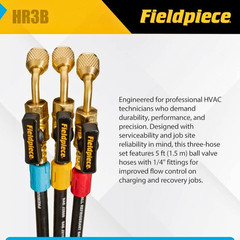 Fieldpiece HR3B Ball Valve Refrigerant Hose Set 3-Pack 1/4″ x 1/4″ 5ft Color Tag