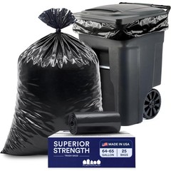 Plasticplace 64-65 Gallon Black Trash Bags Heavy Duty Toter Can Liners Tear