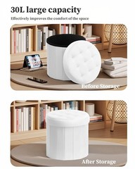 Bsketa® Folding Storage Ottoman Round 14″ x 14″D x 14″W x 13″H, White 1 Pack