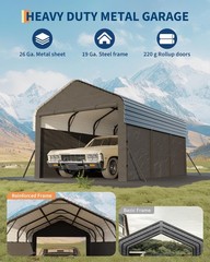 10×15 FT Metal Carport with Steel Frame &220 g Tarp, Outdoor Heavy Duty Shelter