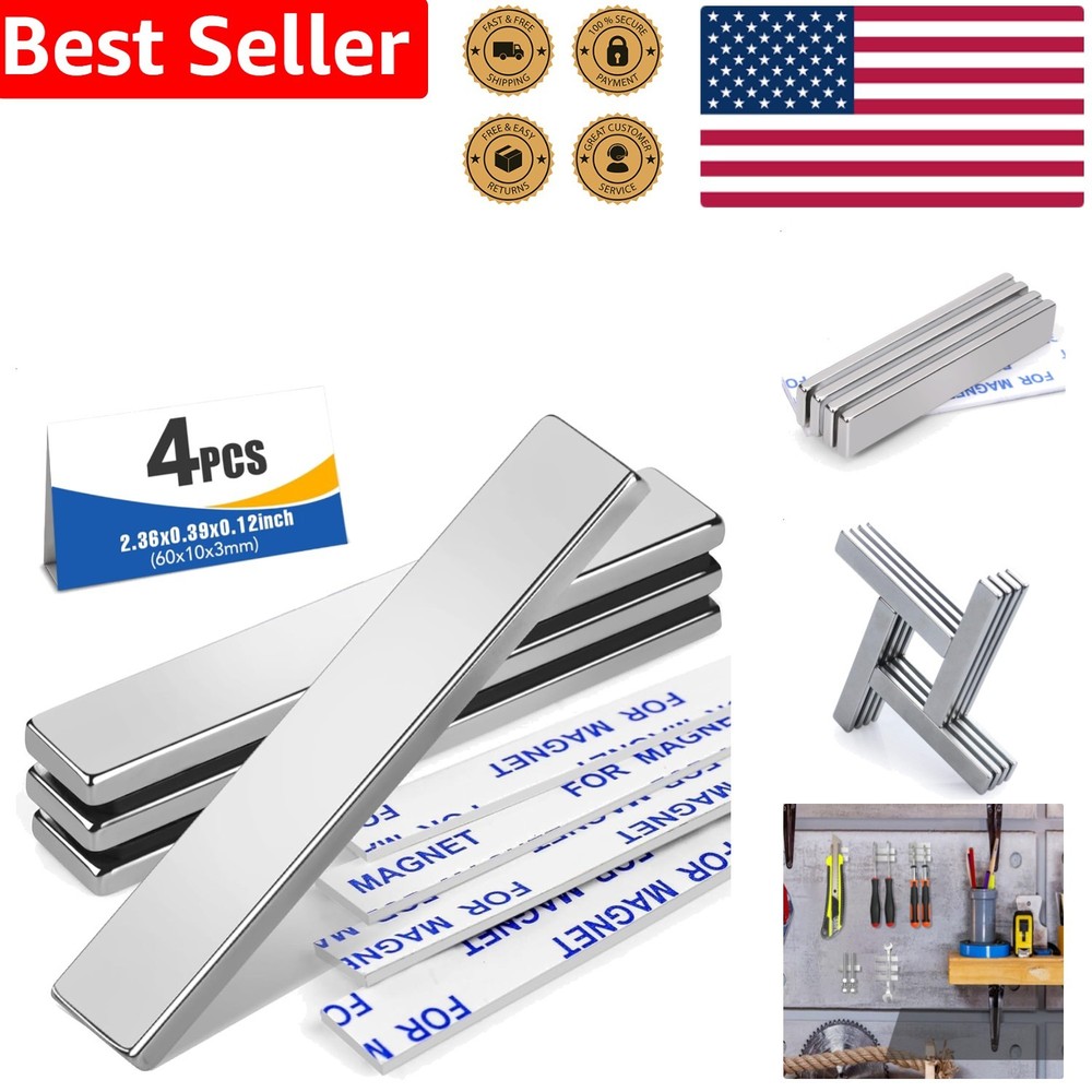 Neodymium Bar Magnets, 4 Pcs, 60x10x3mm, Strong Holding Power
