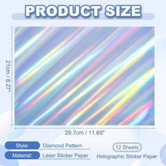 12x8in Printable Holographic Sticker Paper 12 Sheets Slanted Beam Pattern