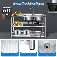 2 Compartment Commercial Sink Stainless Steel Kitchen Utility Sink w/ Prep Table