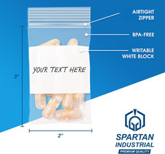 Spartan Industrial – 2″ X 3″ Plastic Zip Bags With Writable White Block (1000…