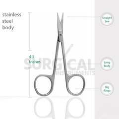 2 Iris Scissors 4.5″ Curved & Straight Surgical Dental Instruments