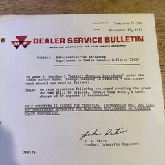 1977 Massey Ferguson Maintenance Free Batteries Supp. Dealer Service Bulletin