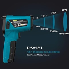 Infrared Thermometer, -58°F to 1472°F(-50~800°C), Non-Contact Digital Laser T…