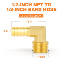 2 Pieces Brass Hose Barb Reducer 90 Degree Elbow 1/2 Inch NPT to 1/2 Inch Barb H