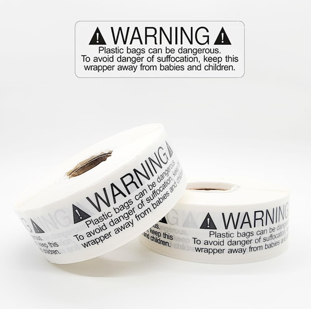 1000 Labels 1X3 Inch Transparent Suffocation Warning Label Choking Hazard Self A