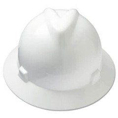MSA Safety 475369 V-Gard Full Brim Hard Hat, Slotted, Type 1, Class E, Fas-Trac