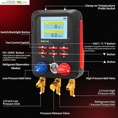 Digital Manifold Gauge, HVAC Refrigerants Digital AC Gauges Set with 2 Thermomet