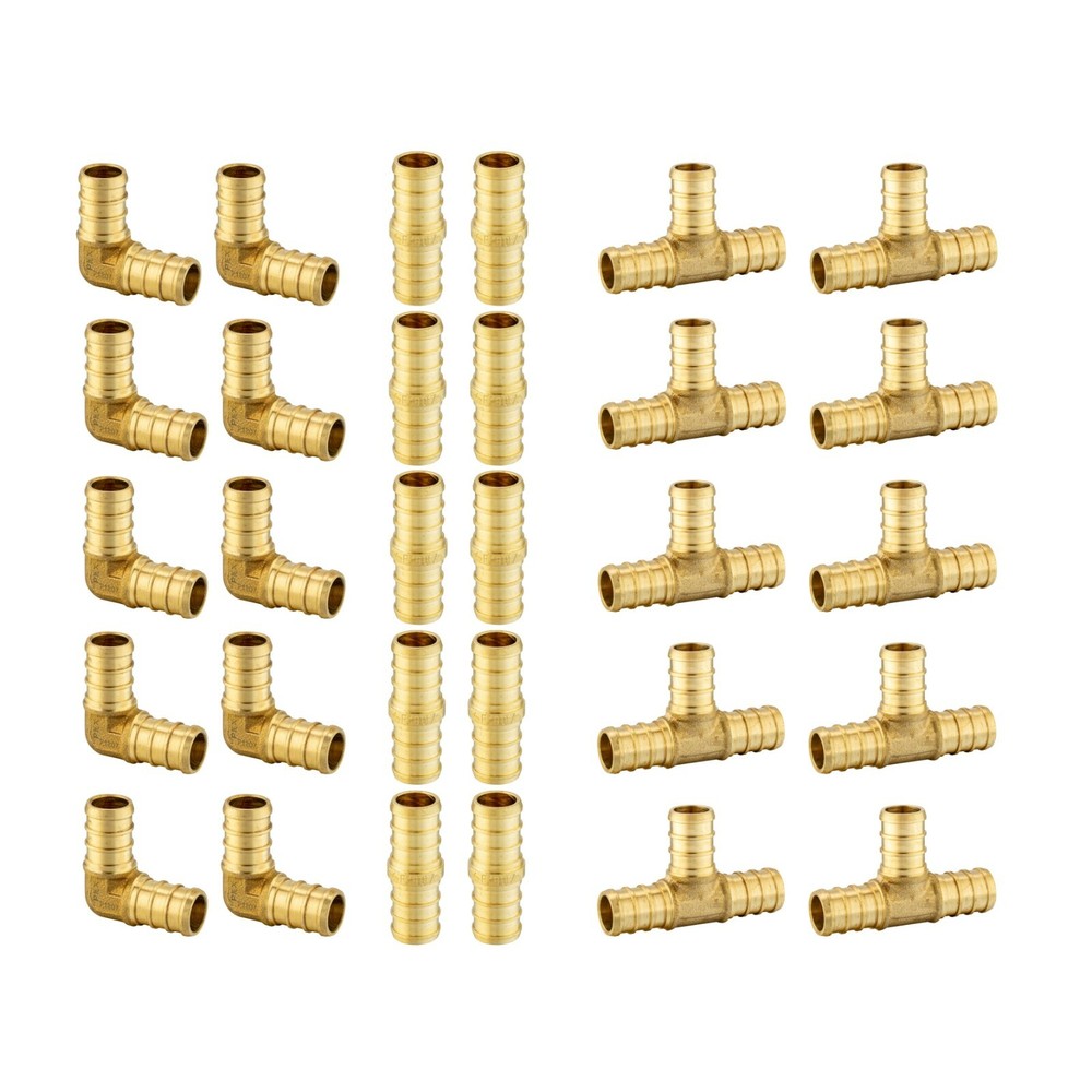 EFIELD 30PCS 3/4″ PEX Crimp Brass Fittings Elbow, Coupling, Tee(10/Each),No Lead