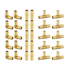 EFIELD 30PCS 3/4″ PEX Crimp Brass Fittings Elbow, Coupling, Tee(10/Each),No Lead